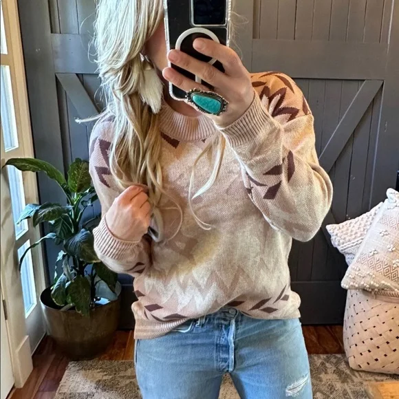 Christmas Holiday Reindeer Pullover Crew Neck Cotton Sweater Deer Western Boho - Picture 2 of 7